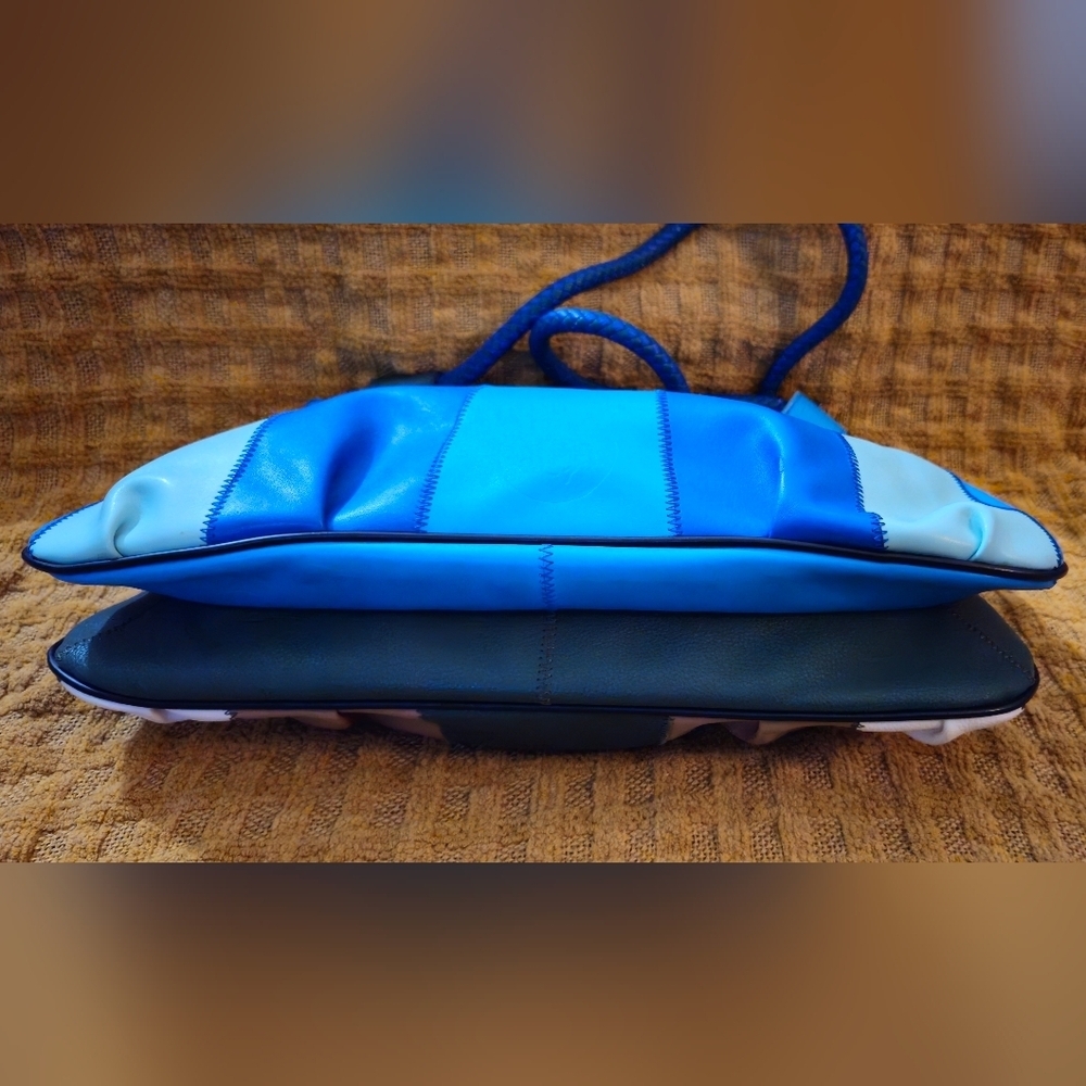 Solongon Blue, Green, Tan, & Cream Striped Women's Shoulder Bag - Picture 5 of 13